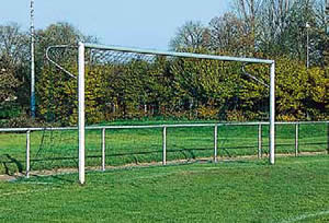 Alu-Fu&szlig;balltore, Zum Einstellen in Bodenh&uuml;lsen, mit verschwei&szlig;ten Gehrungen, 7,32 x 2,44 m
