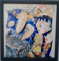 Personnages aquarelle, format 80 x 80 cm Personnages aquarelle, format 80 x 80 cm