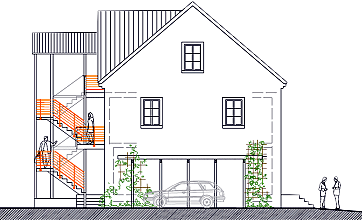 G&auml;stehaus Vis-&agrave;-Vis Seitenansicht