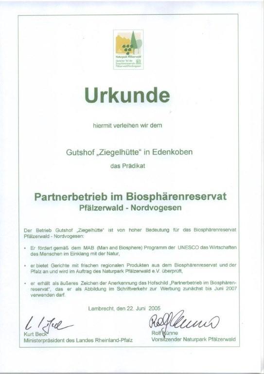 Urkunde_Ziegelhuette_Biosphaerenreservat
