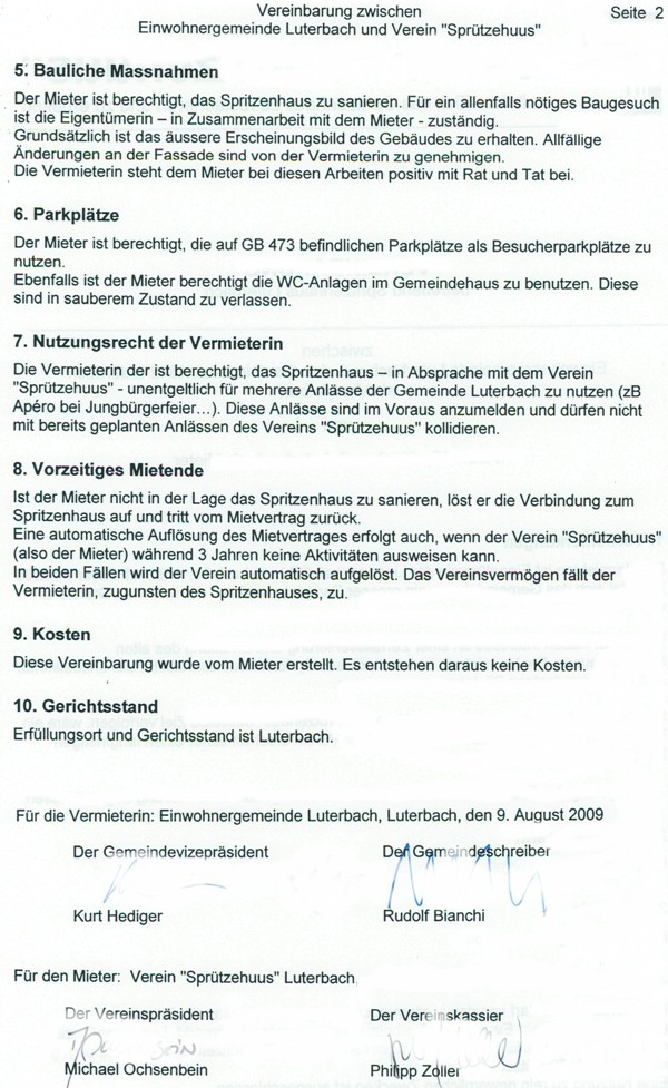 Vereinbarung (Mietvertrag) betreffend Spritzenhaus Seite 2