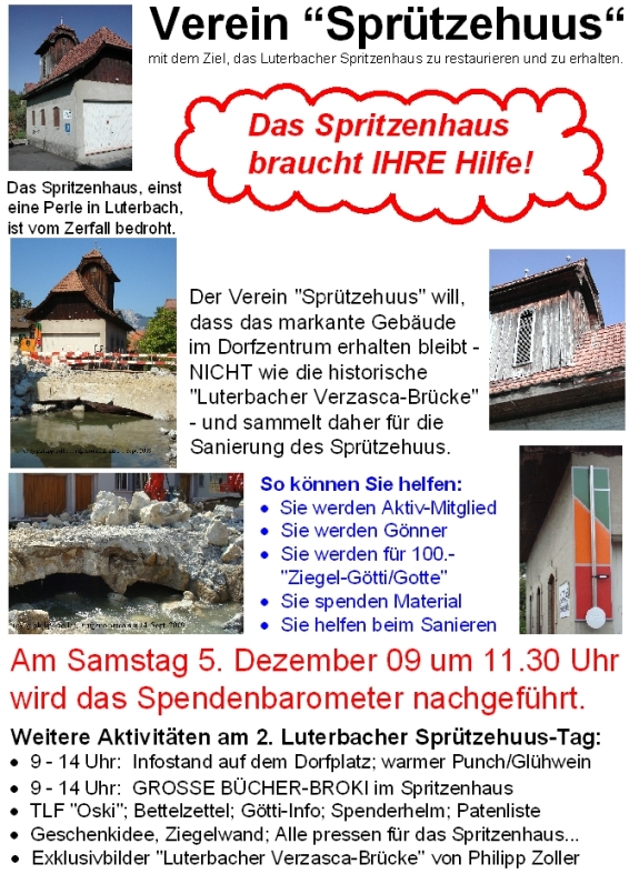 Infoplakat zum 2. Luterbacher Sprützehuus-Tag am Sa. 5. Dez 2009