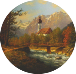 Wildbach mit Kirche