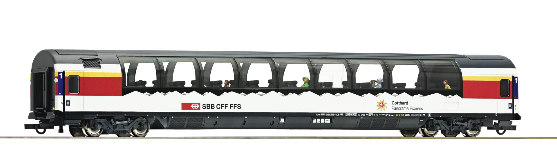 Roco 74402- SBB Panoramawagen „Gotthard“ (Mit Preiser Figuren besetzt)