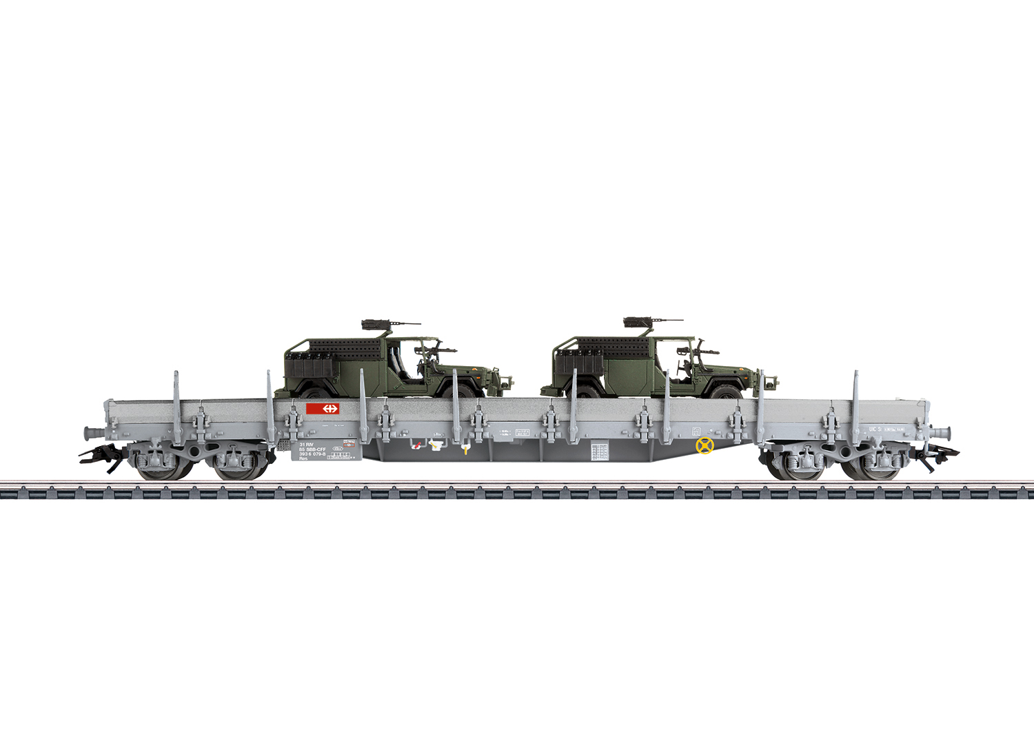 Märklin 47068 - SBB Niederbordwagen, Bauart Res, inkl. 2x MB G 270 CDI „Serval“ der CH-Armee