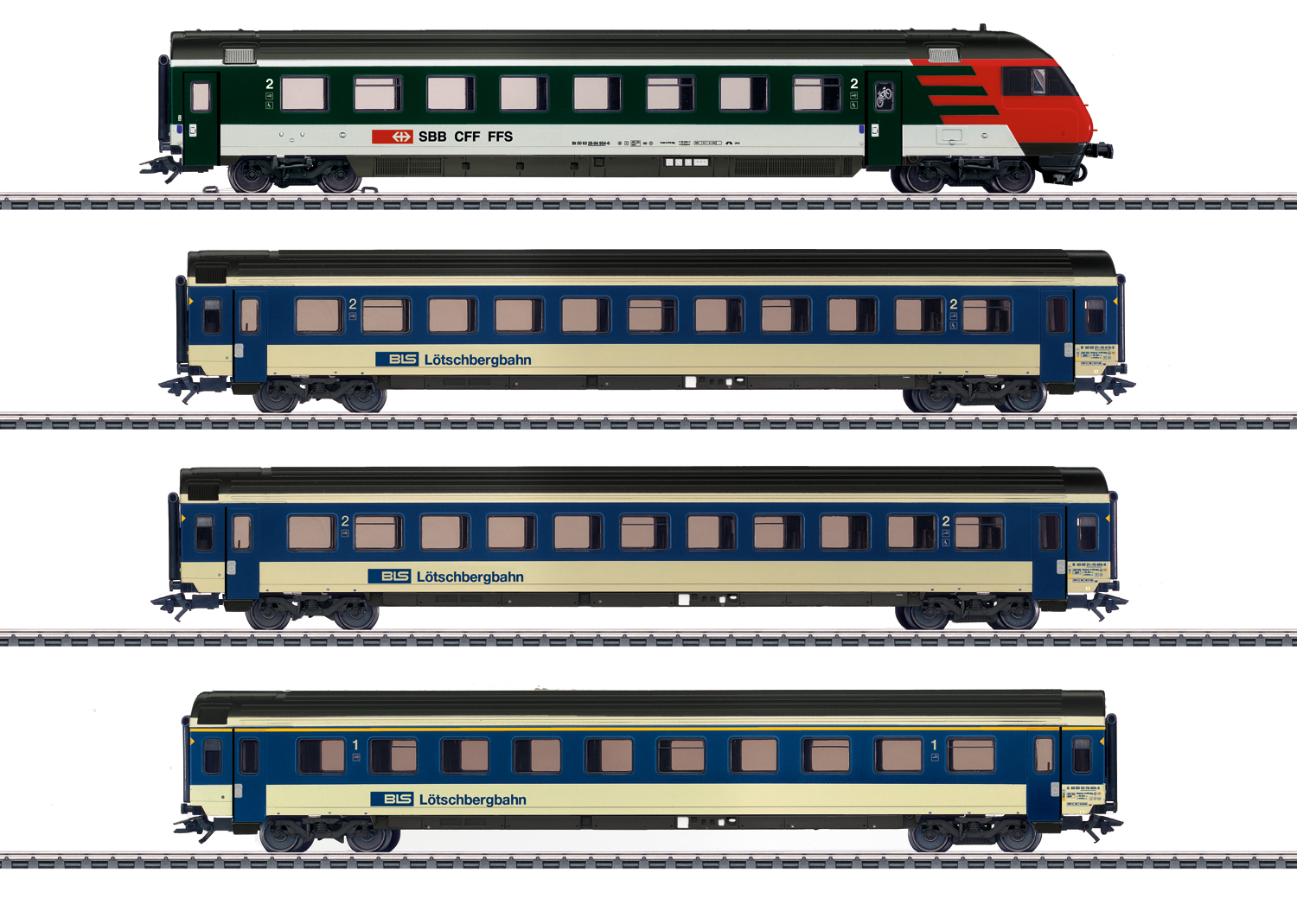 Märklin 42175, BLS Schnellzugwagen-Set EW IV (1x Bt, 2x 2.Kl, 1x 1.Kl.), 4-teilig, Ep. V