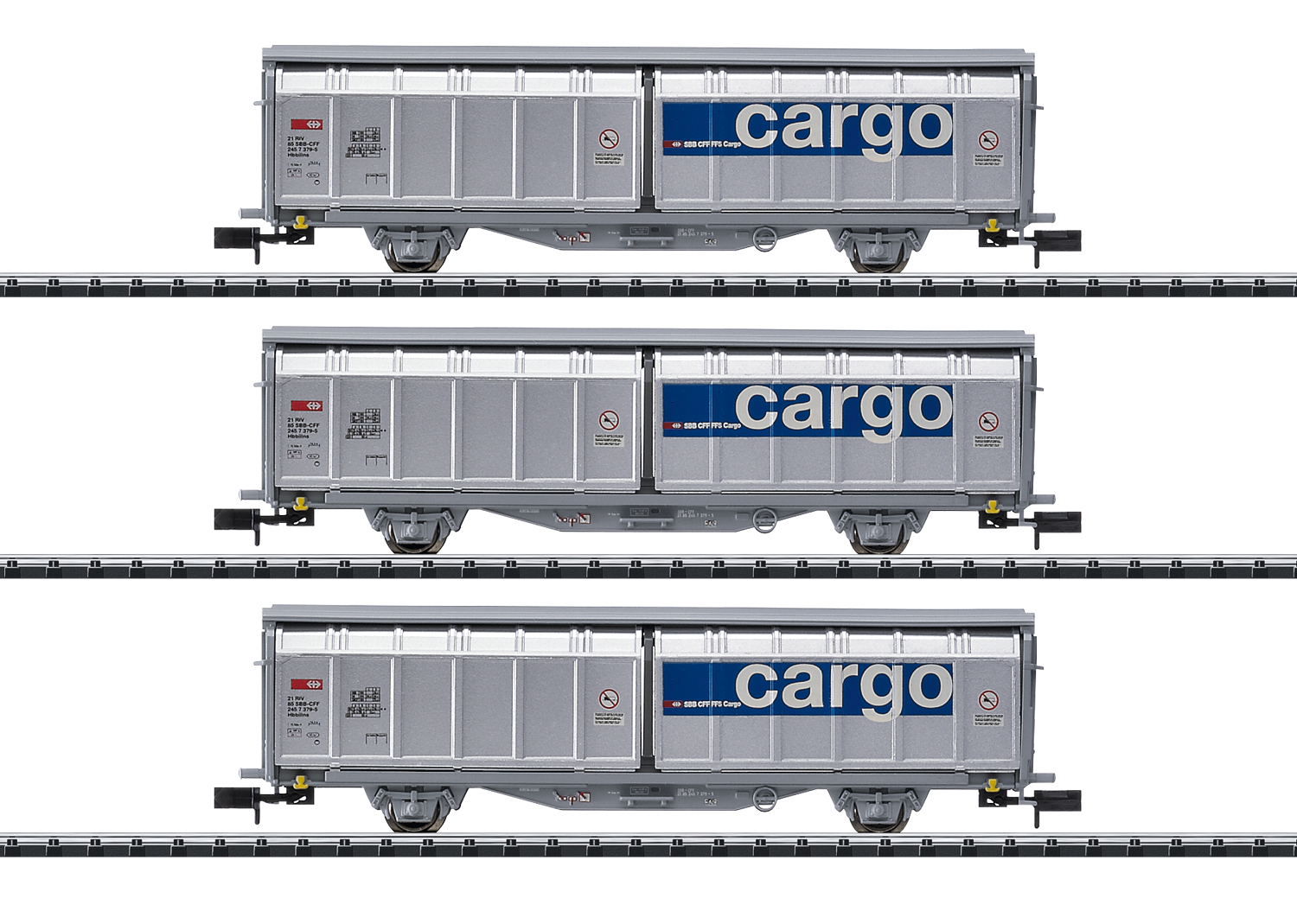 Minitrix 15282, Spur N, SBB Cargo Schiebewandwagen-Set, 3-teilig (3x Hbbillns), Ep. VI