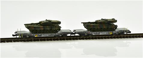 Piko 94404, SBB Panzertransportwagen-Set (2x Slmmnps + 2x Pz Leo), Ep. V