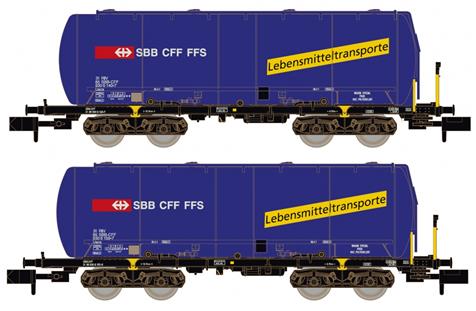 Hobbytrain H23485, Spur N, SBB Cargo Silowagen-Set, 2-teilig (2x Uacs), Typ B, blau, "L-Mittel"