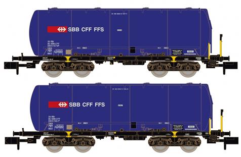 Hobbytrain H23486, Spur N, SBB Cargo Silowagen-Set, 2-teilig (2x Uacs), Typ B, blau