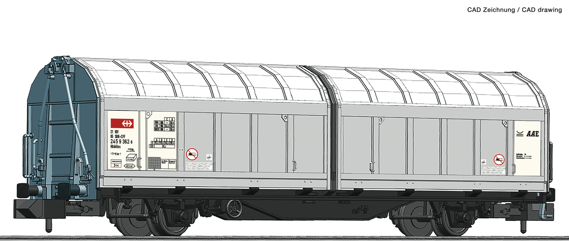 Fleischmann N 826253, SBB Cargo Schiebewandwagen, Gattung Hbbillns, silber/grau