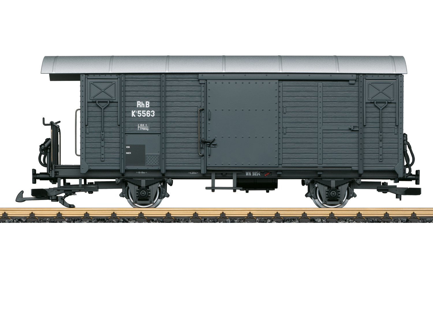 LGB L43814, RhB gedeckter Güterwagen, K 1, grau, Ep. VI