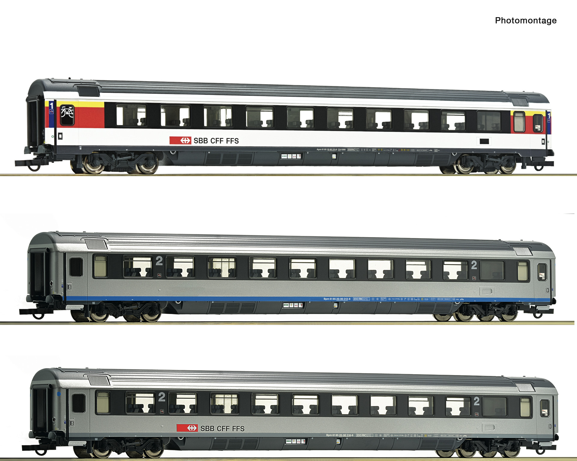 Roco 74022, SBB 3-tlg. Set 2: EuroCity-Wagen EC 7, Ep. VI