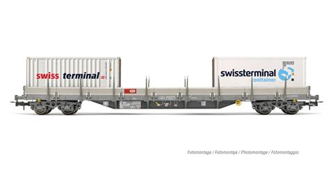 Rivarossi H0 HR6527, SBB 4-achsiger Rungenwagen Res beladen mit 2 Container Swissterminal Ep. V