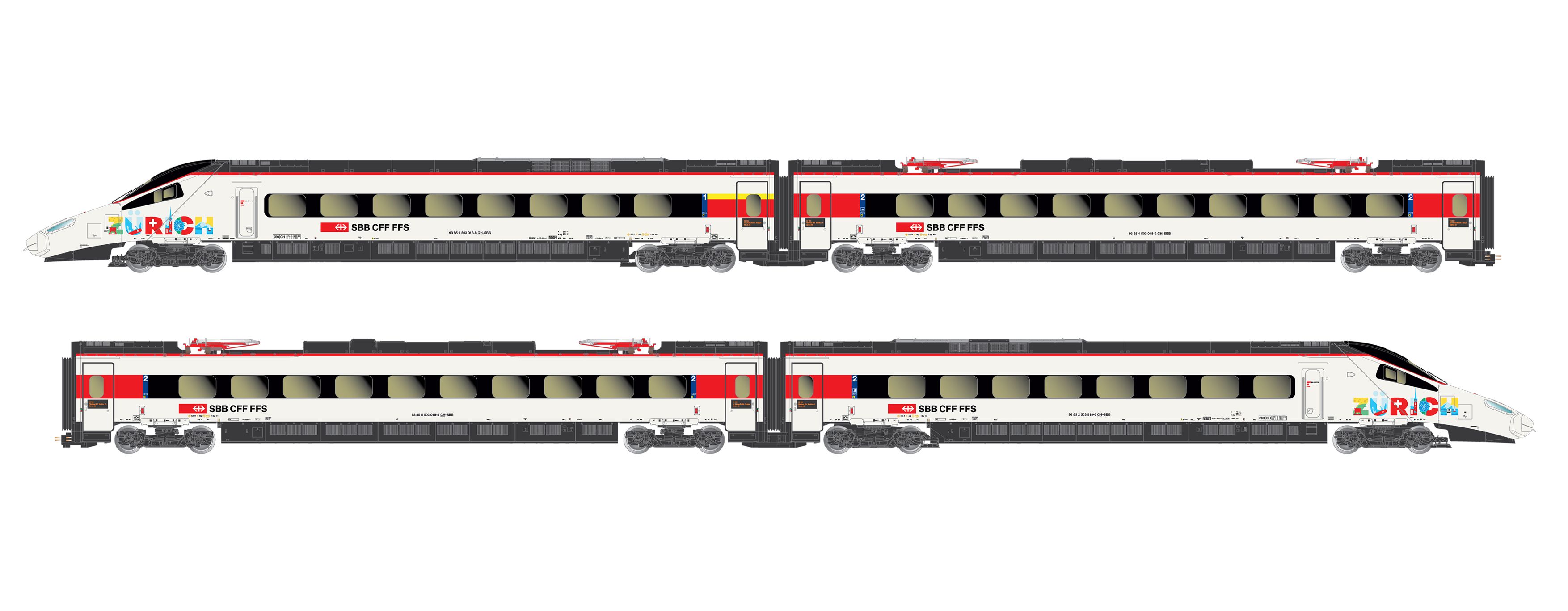 Arnold HN2567S, Spur N, SBB Zugset RABe 503 018 „Astoro München-ZH“, Ep. VI, 4-teilig, DCS