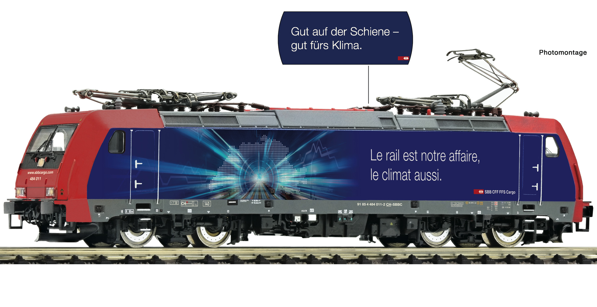 Fleischmann 738811, Spur N, SBB Cargo Re 484 011-2 „Gut auf der Schiene – gut fürs Klima“, analog