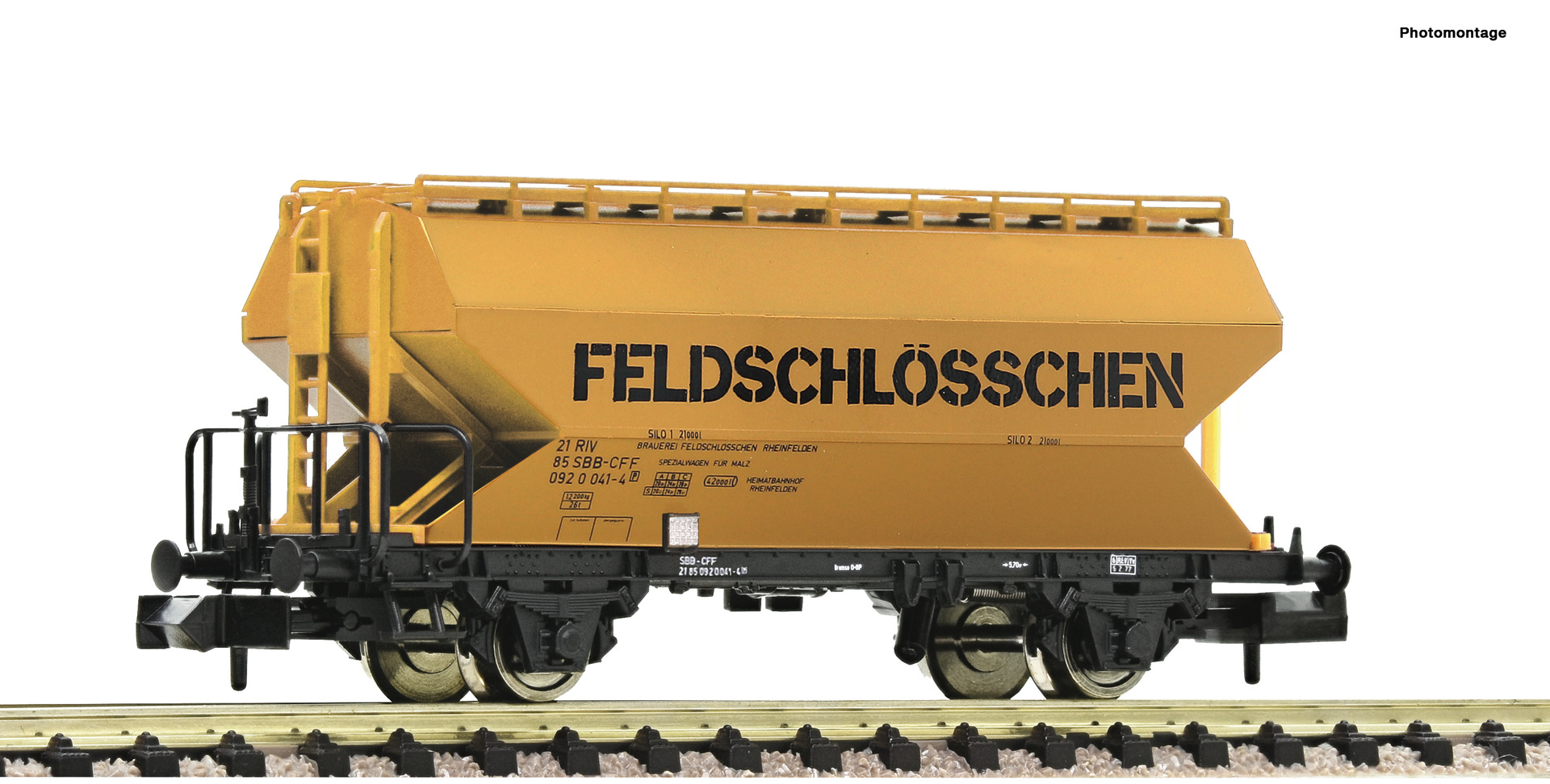 Fleischmann 6660012, Spur N, SBB Getreidesilowagen „Feldschlösschen“, gelb
