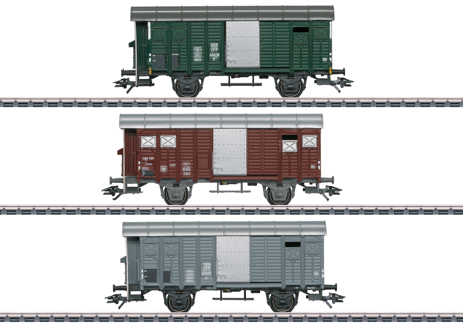 Märklin 46568, SBB Güterwagen-Set mit gedeckten Güterwagen K3, Ep. III, 3-teilig