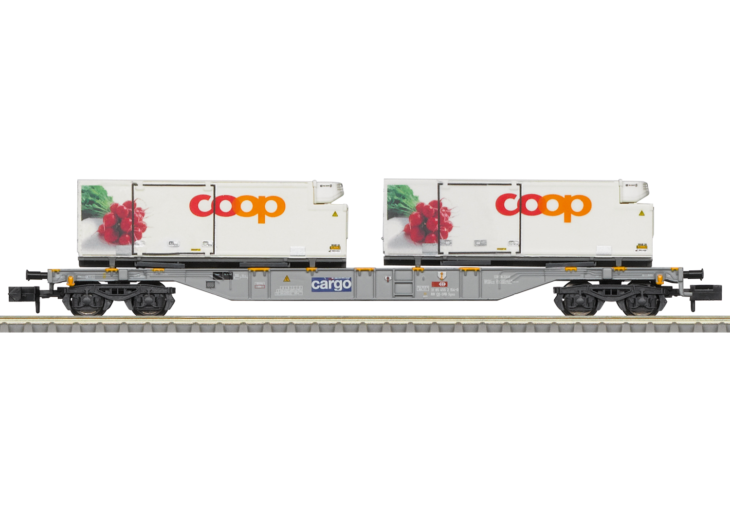 Minitrix 15493, SBB Cargo Containertragwagen "coop®" (Radieschen), Sgns, Ep. VI
