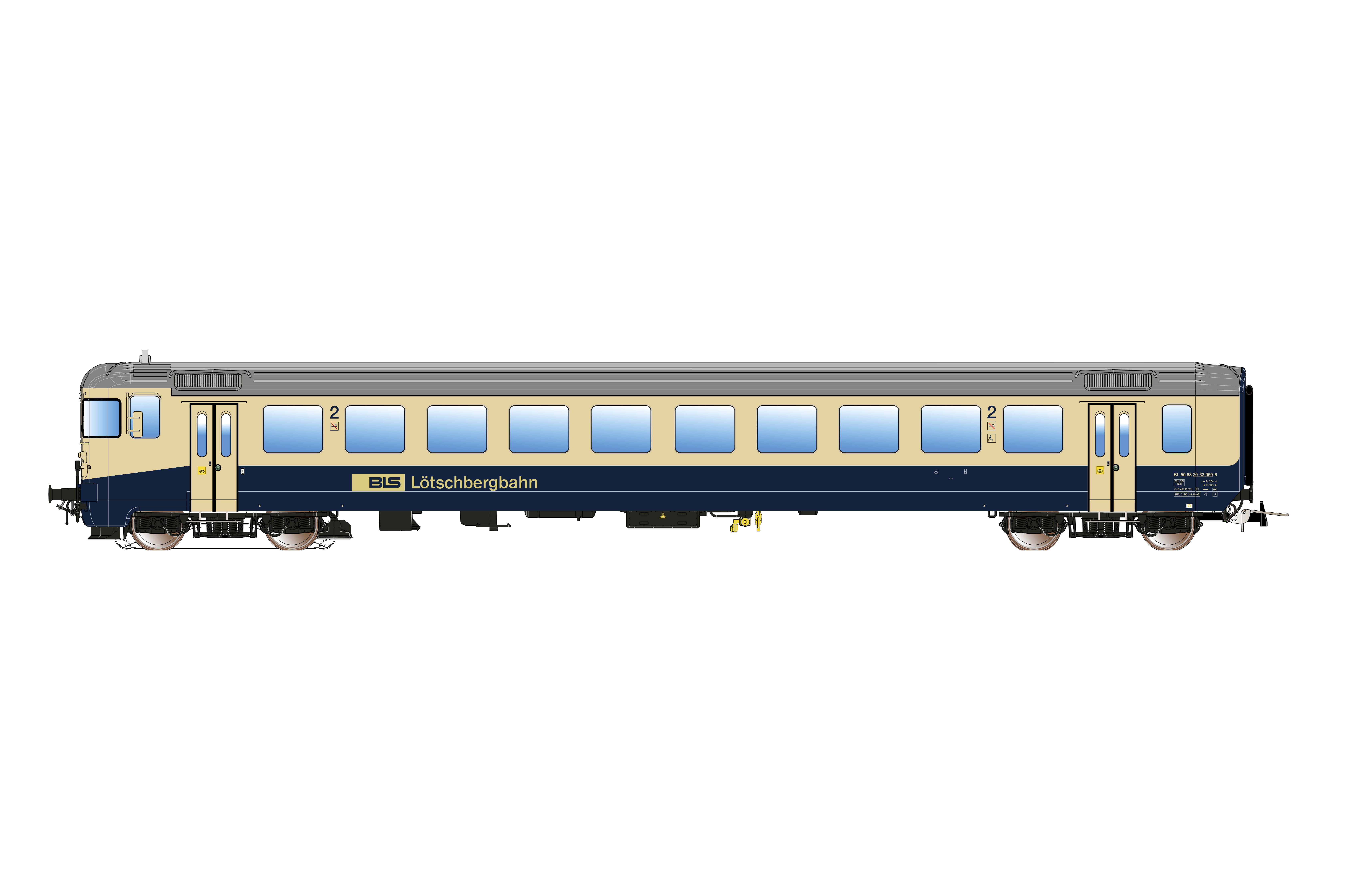 ESU H0 36667, BLS Steuerwagen Bt 950 blau/beige, Ep.V , Versuchslackierung, DC/AC