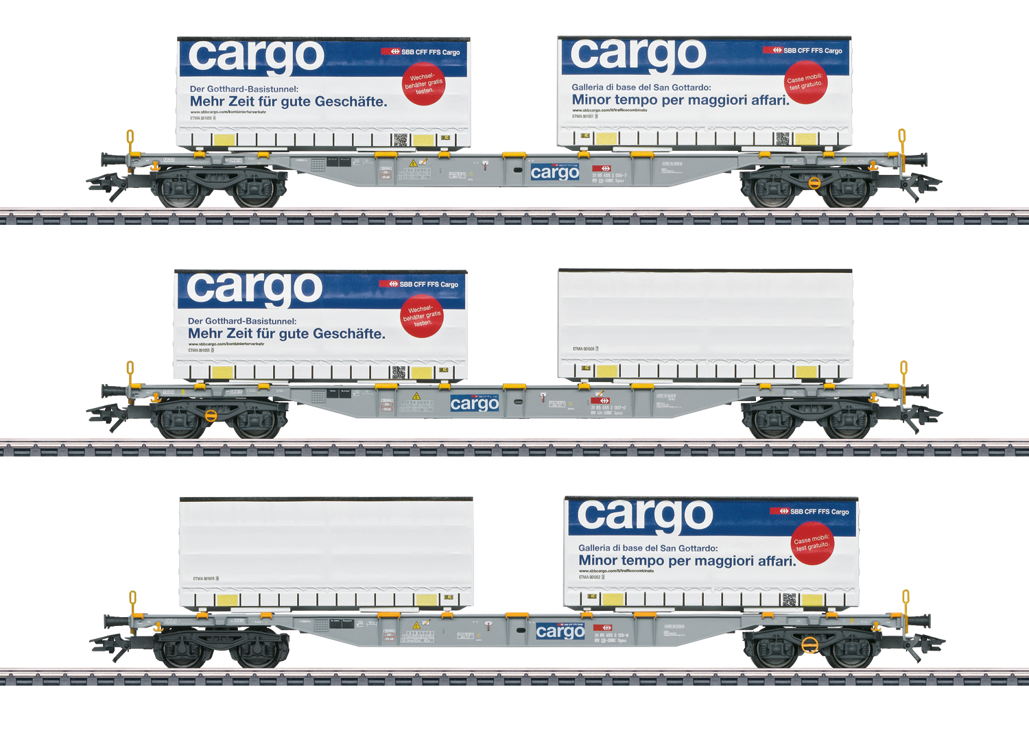 Märklin H0 47463, SBB Cargo Güterwagen-Set, Ep. VI, 3-teilig (3x Sgnss mit je 2 Wechselbrücken)