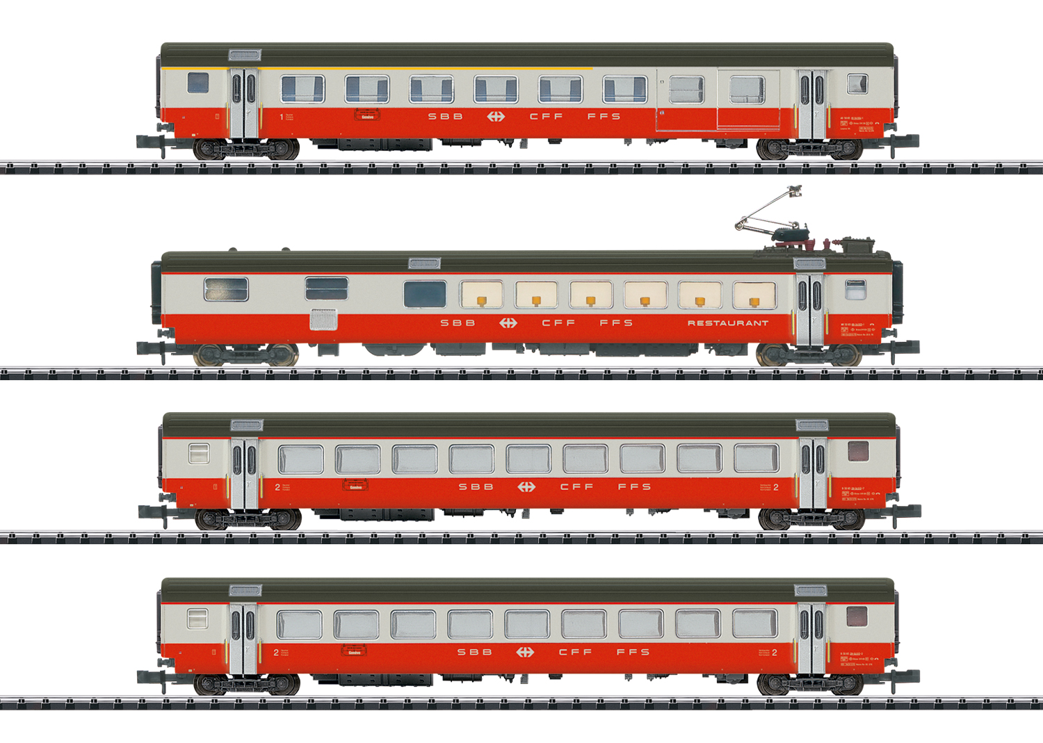 Minitrix 18720, Spur N, SBB Schnellzugwagen-Set "Swiss Express", Teil 1, 4-teilig, Ep. IV