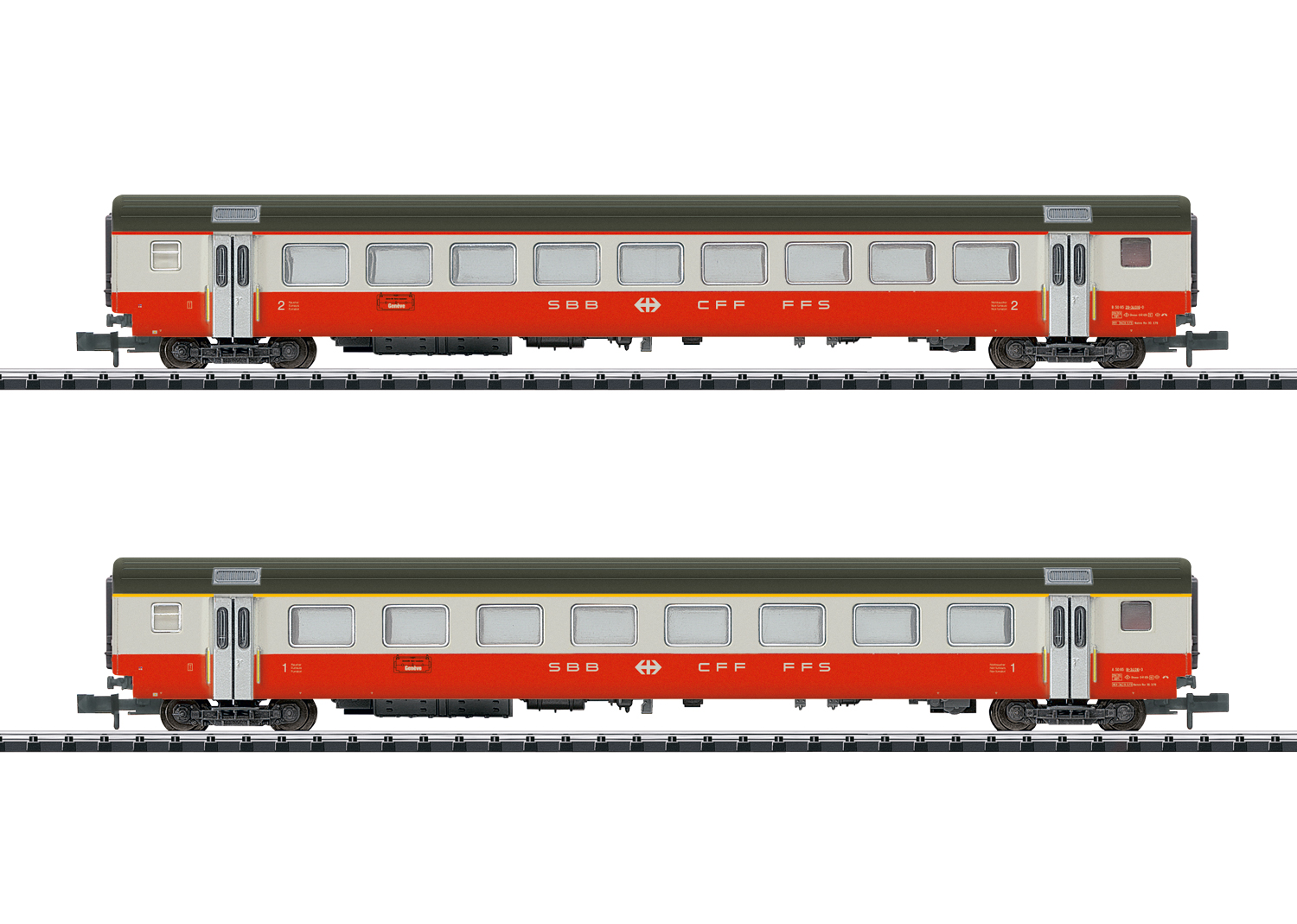 Minitrix 18721, Spur N, SBB Schnellzugwagen-Set "Swiss Express", Teil 2, 2-teilig, Ep. IV