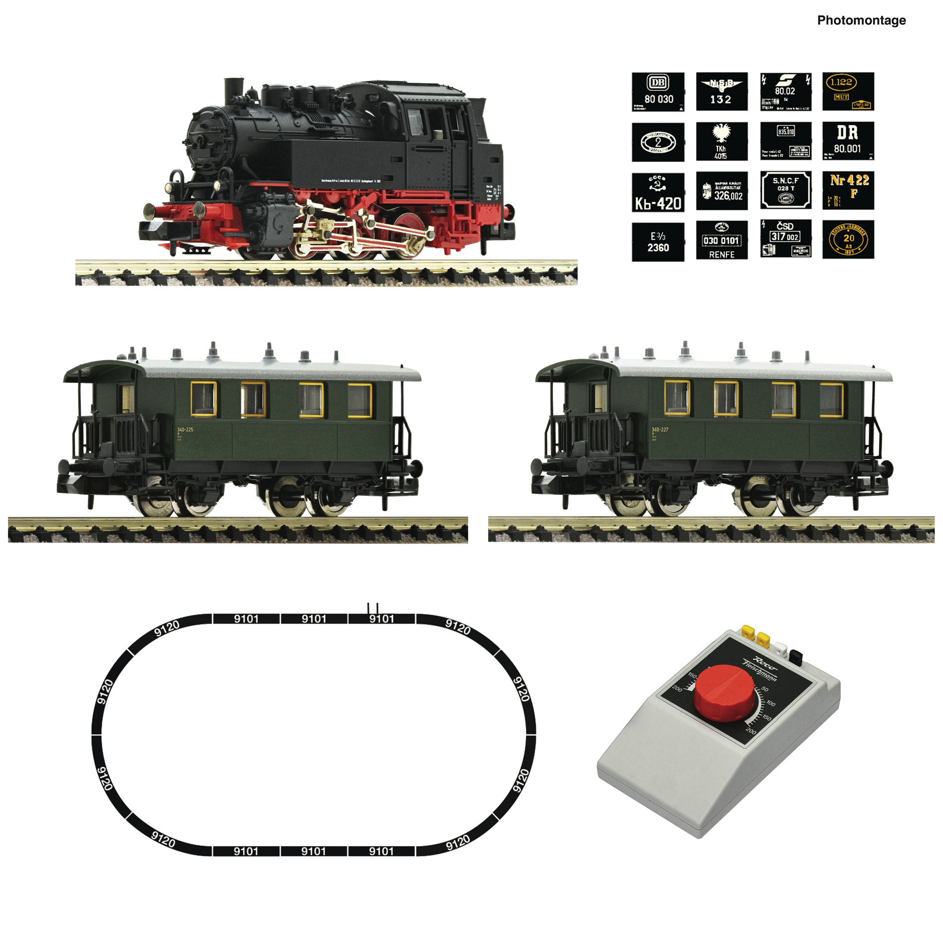 Fleischmann 5160003, Spur N, Analog Start Set: Dampflokomotive BR 80 mit Personenwagen, analog