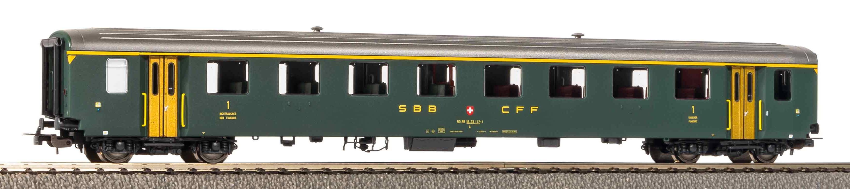 Piko H0 96764, SBB Personenwagen EW I, 1. Klasse, 112-1, Ep. V, grün/alte Schrift