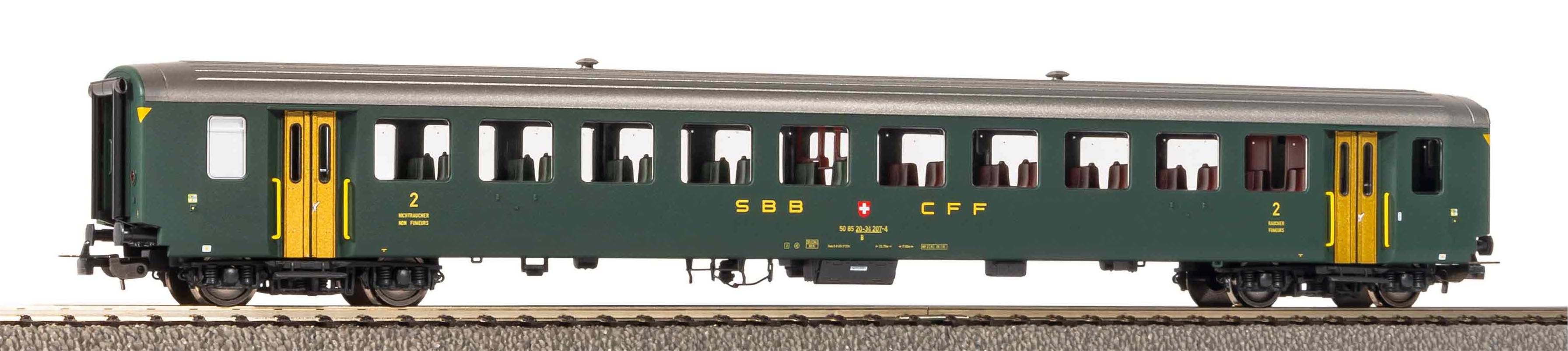 Piko H0 96765, SBB Personenwagen EW I, 2. Klasse, 207-4, Ep. V, grün/alte Schrift