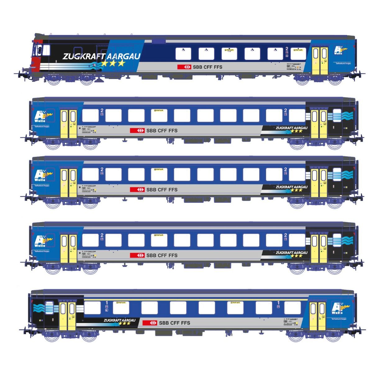 Piko H0 96619, SBB Set 5-tlg RE ZUGKRAFT AARGAU, 1x BDt,1x A, 3x B mit IB, Ep. V, AC