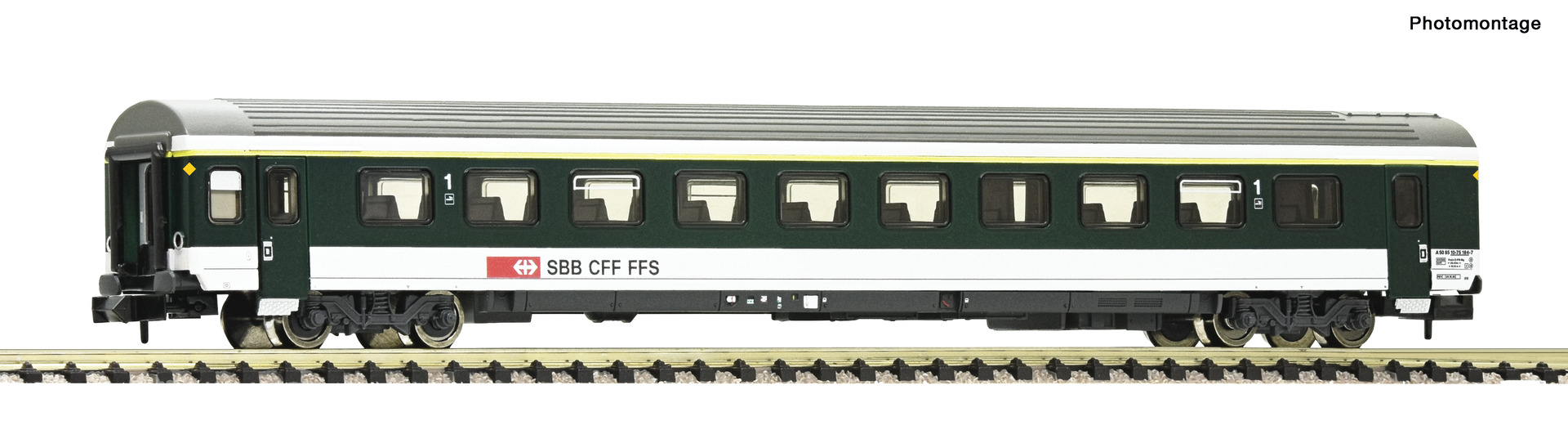 Fleischmann N 6260056, SBB Reisezugwagen 1. Klasse, EW IV, Ep. V, grün/grau