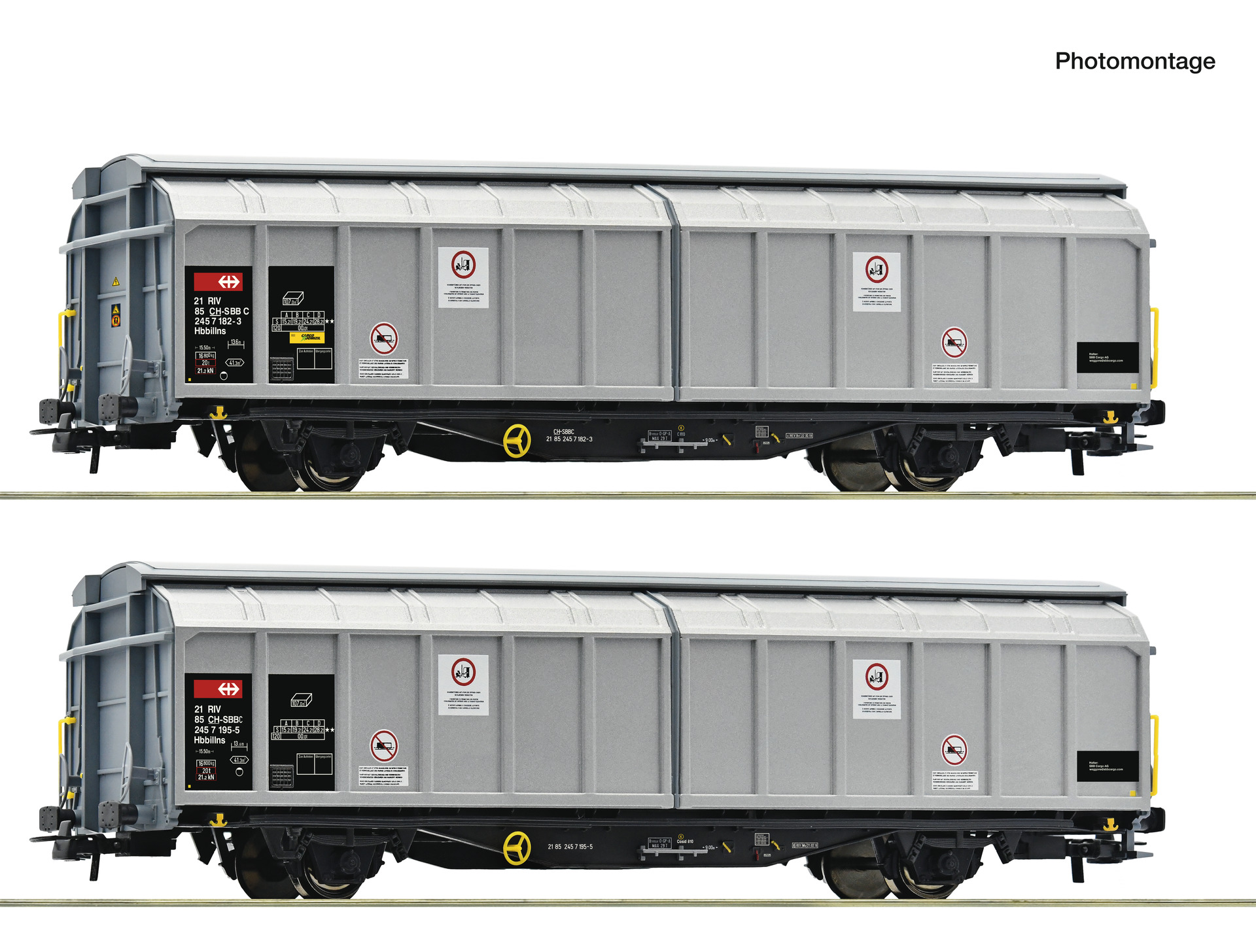 Roco H0 6600110, SBB Cargo Schiebewandwagen-Set, 2-teilig (2x Hbbillns), Ep. VI, silber