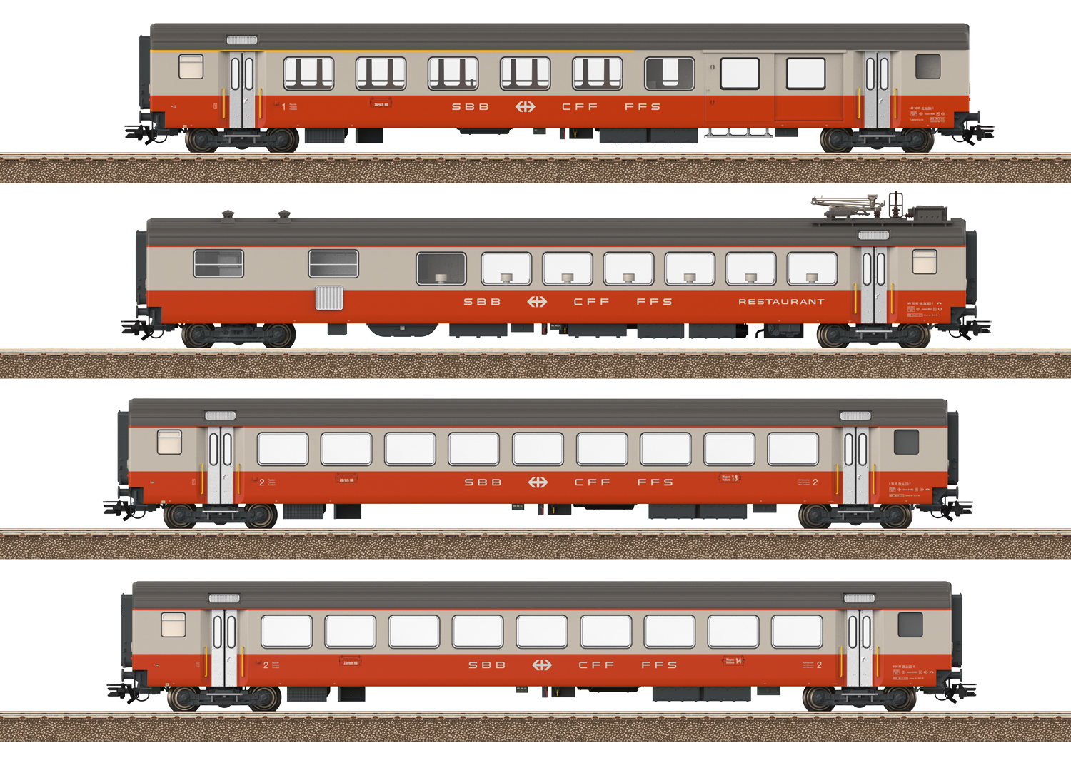 Trix H0 23690, SBB Personenwagen-Set, "Swiss Express", 4-teilig (AD, WR, 2xB), Ep. IV