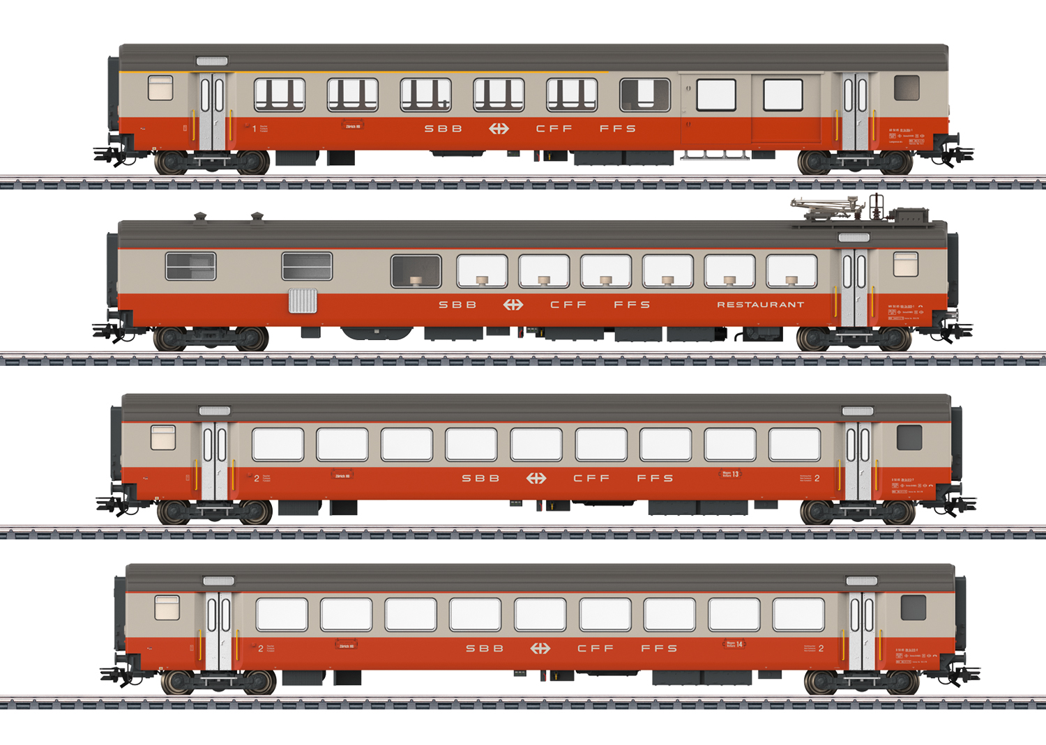 Märklin H0 42190, SBB Personenwagen-Set, "Swiss Express", 4-teilig (AD, WR, 2xB), Ep. IV