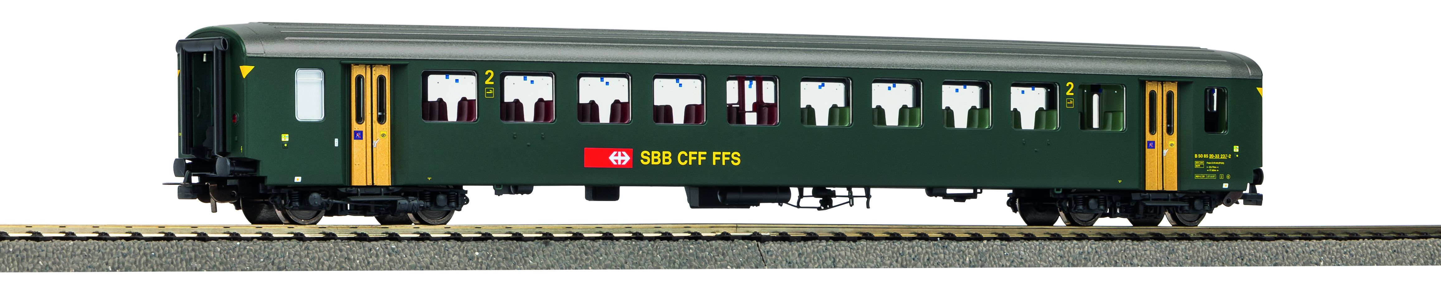 Piko H0 96778, SBB Personenwagen 237-2, 2. Klasse, EW I, neue Schrift, graues Dach, Ep. V, grün, DC
