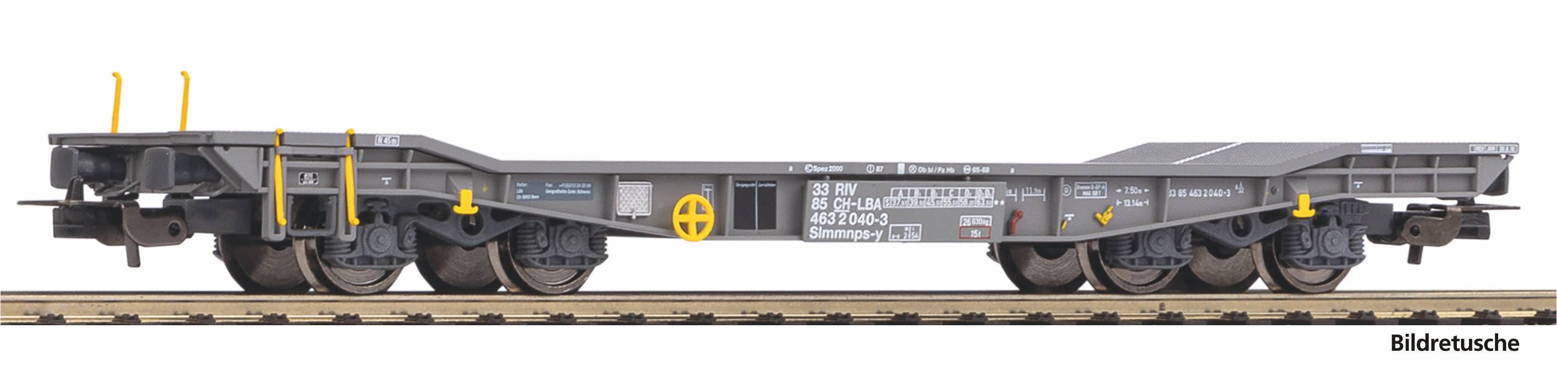 Piko H0 96699, CH-LBA Schwertransportwagen 040-3, Typ Slmmnps-y, grau, Ep. VI, DC-Achsen