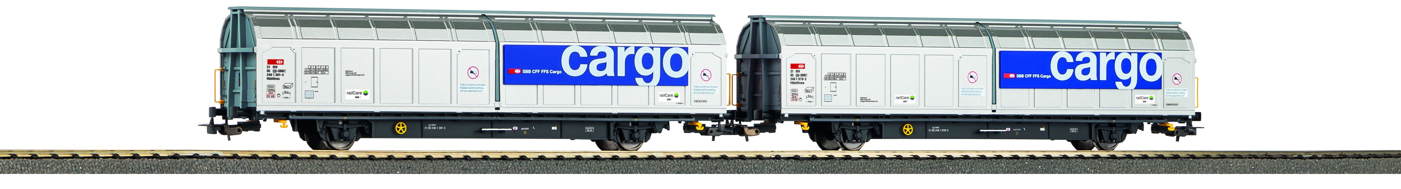 Piko H0 28309, SBB Cargo Schiebewandwagen-Set, 2-teilig (2x Hbbillns "railCare", silbergrau), Ep. VI