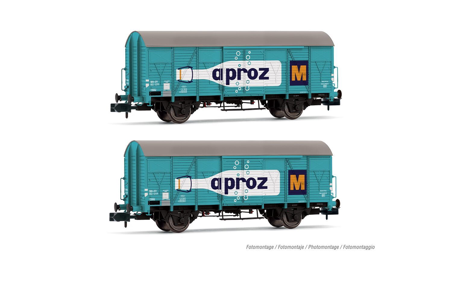 Arnold HN6683, Spur N, SBB gedeckter Güterwagen-Set „APROZ“, 2-teilig (2x K4 2-achsig), Ep. III