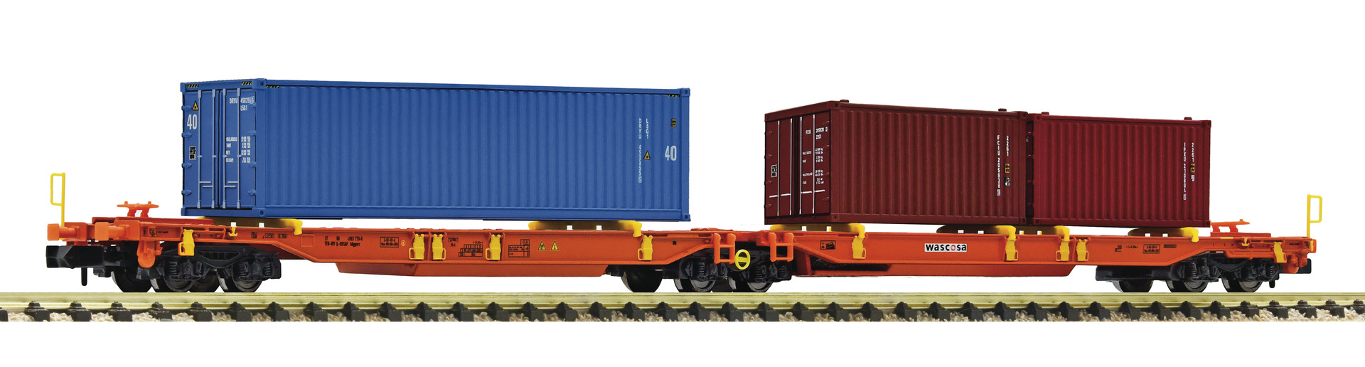 Fleischmann 825013, Spur N, Wascosa Doppeltaschen-Gelenkwagen T2000 + Container