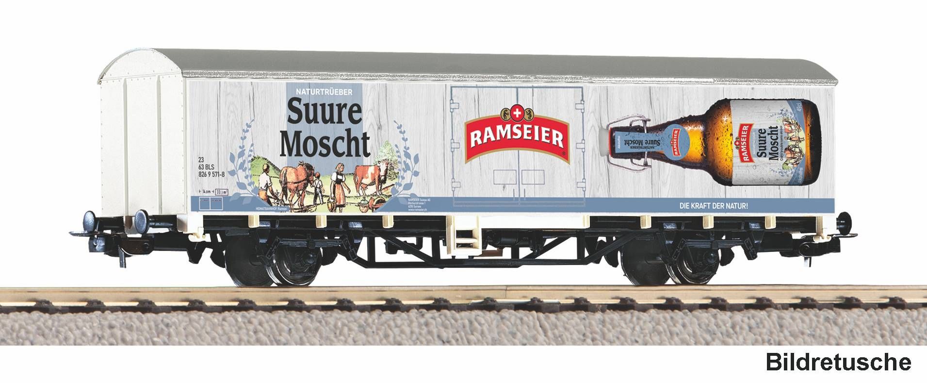 Piko H0 27746, BLS gedeckter Güterwagen Ramseier Moscht Starke Marken, Ep. VI