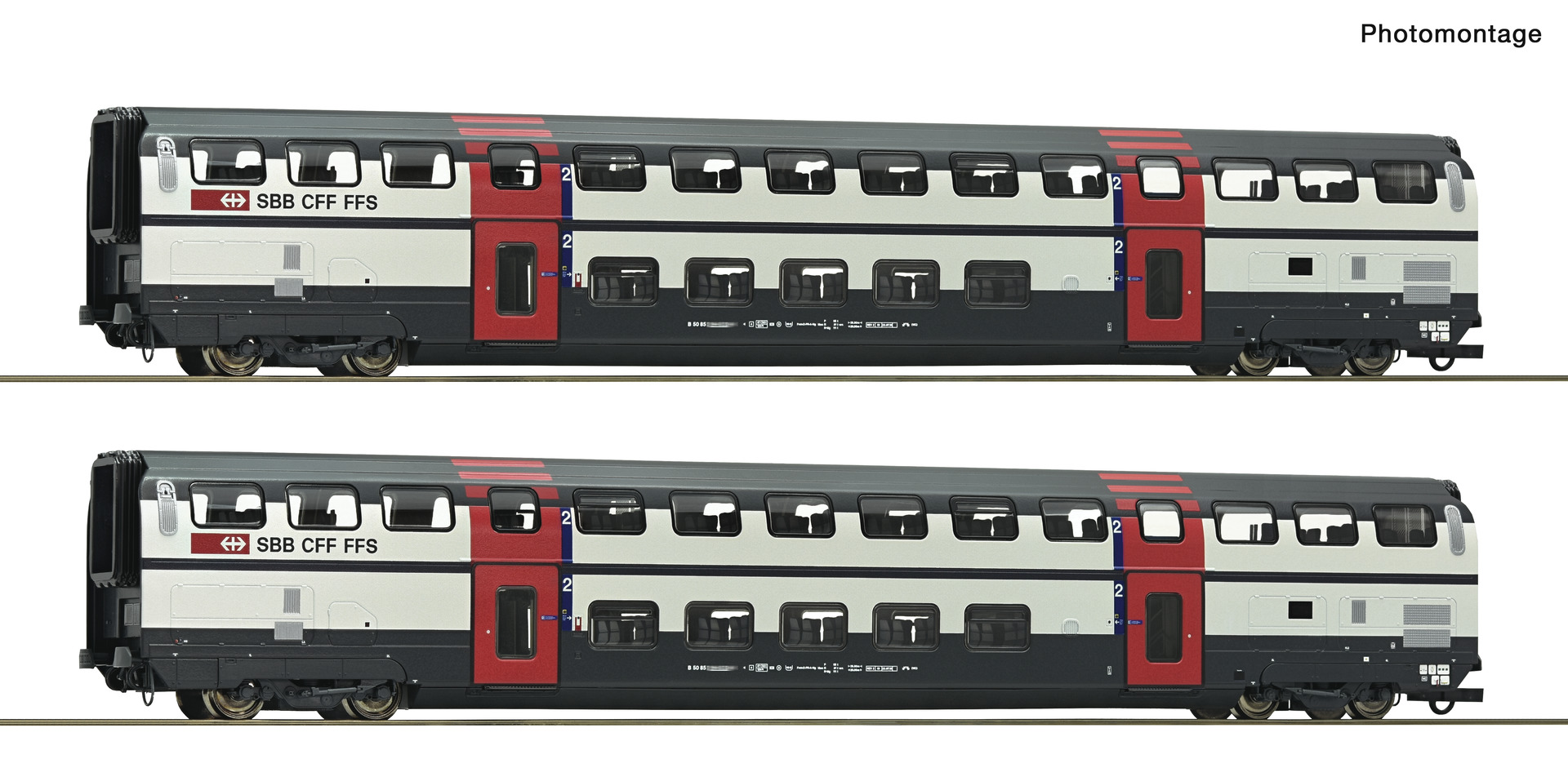 Roco 6200216, SBB "IC 2000" Doppelstockwagen-Set, 2-teilig (2x 2. Klasse), Typ B, Ep. V-VI