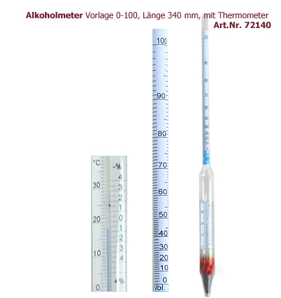 Alkoholmeter 0-100, mit Th. Länge 340 mm
