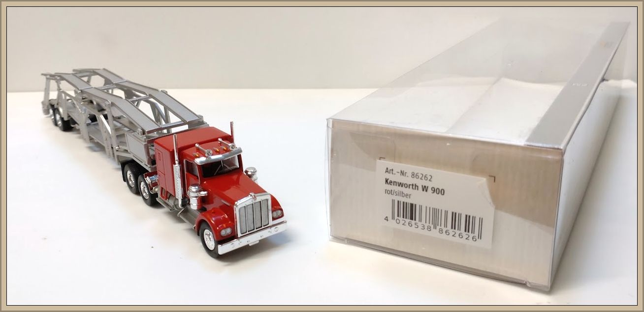Brekina Kenworth W 900 Autotransporter rot silber