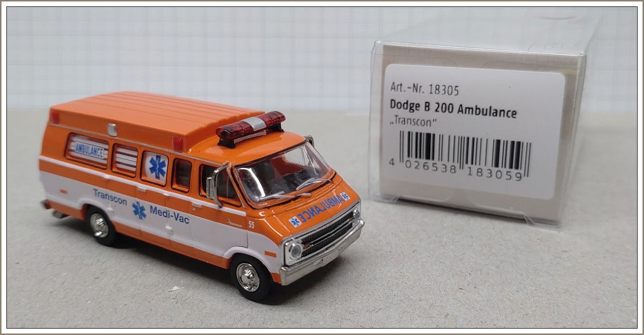 Brekina Dodge B 200 Ambulance Transcon