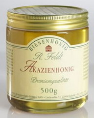 Akazienhonig, sortenreiner, kaltgeschleuderter reiner Bienenhonig von R. Feldt, Glas 500g