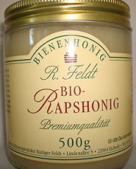 Bio-Rapshonig, sortenreiner, kaltgeschleuderter reiner Bienenhonig von R. Feldt, Glas 500g