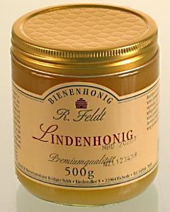 Lindenhonig, sortenreiner, kaltgeschleuderter reiner Bienenhonig von R. Feldt im Glas 500g