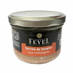 Wildschwein, Terrine de Sanglier Kastanie original aus dem Elsass 180g Glas Feyel