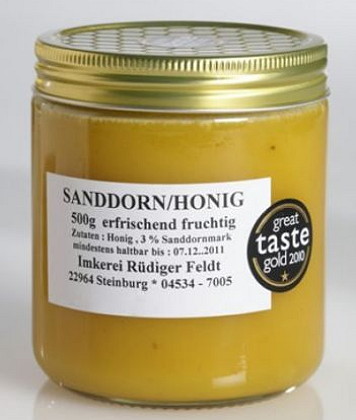Honig mit Sanddorn von der Imkerei Rüdiger Feldt 500g Glas